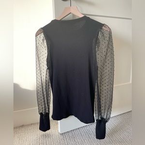 NWT Francesca’s Black Sheer Puff Sleeve Blouse